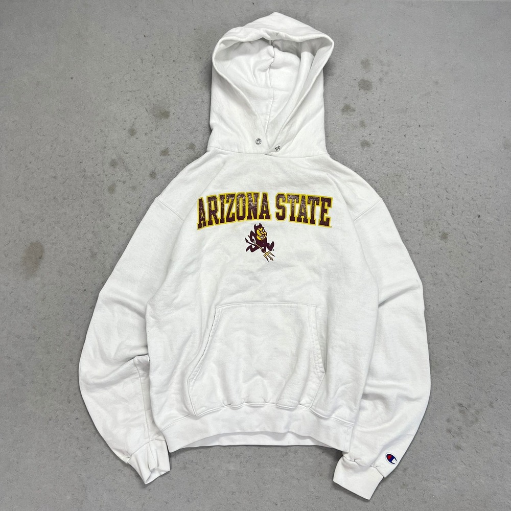 Champion Arizona State Sun Devils Hoodie Mens Small Fleece White Sparky Mascot